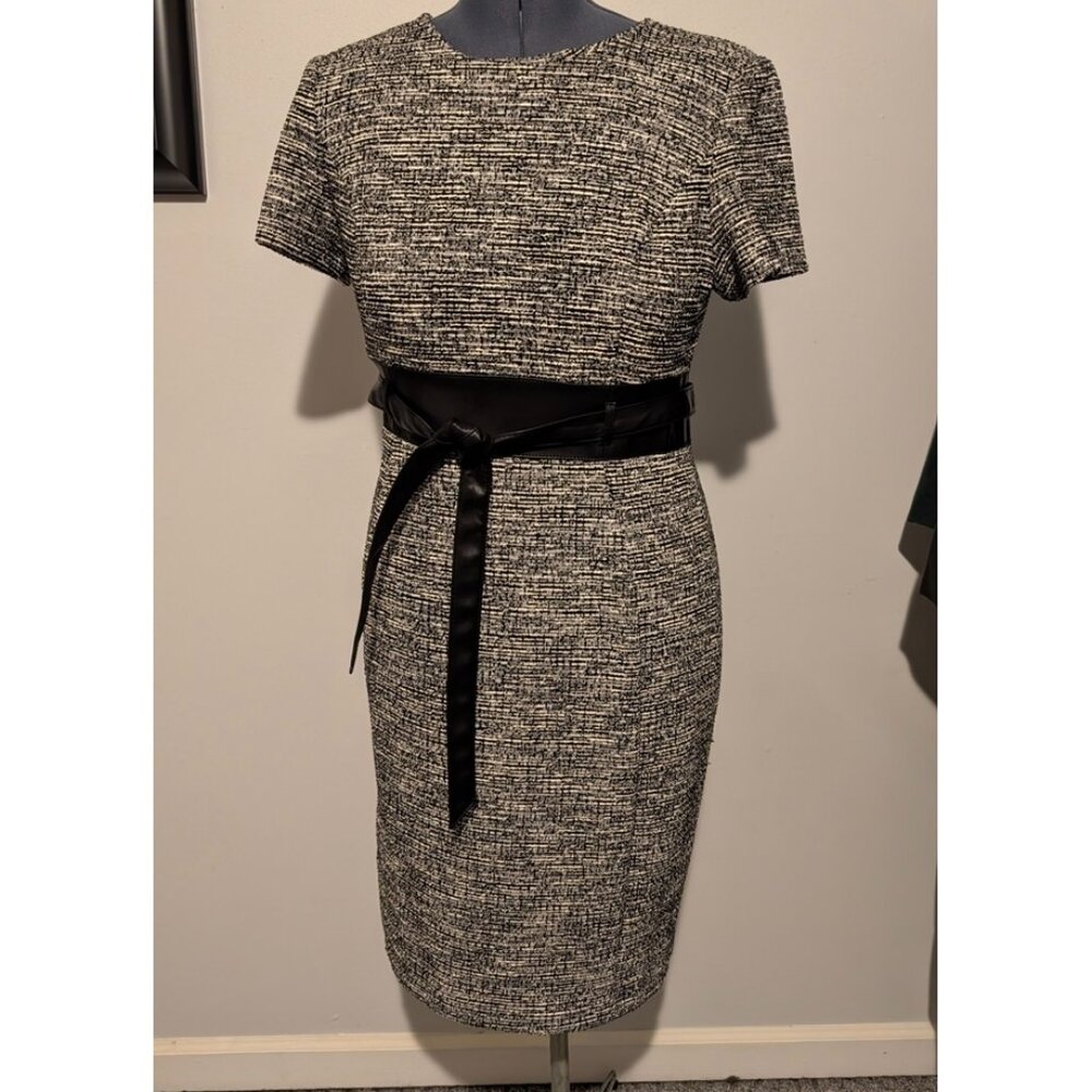 Calvin Klein Tweed Sheath Dress with Belt Black & White Size 12